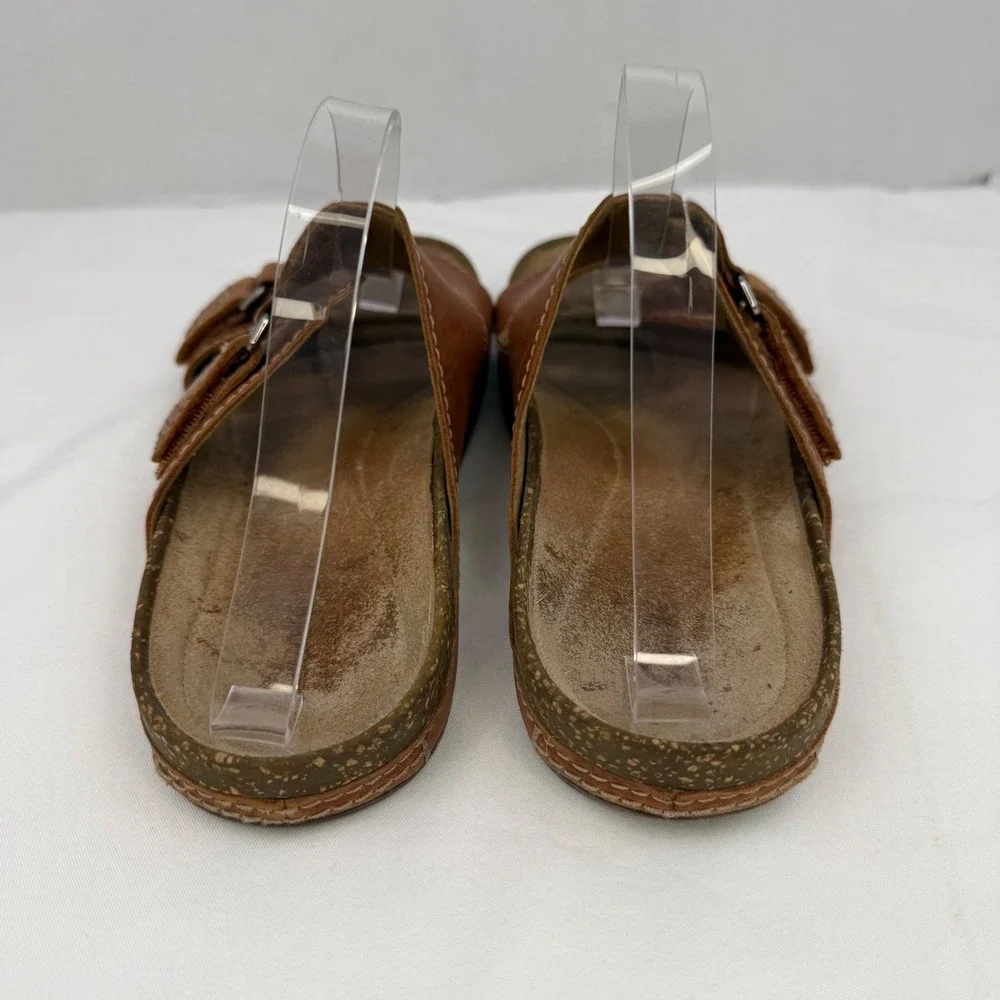 Clarks Leisa Vine Tan Brown Leather Slide Sandals Womens Size 9 M Comfort Cork